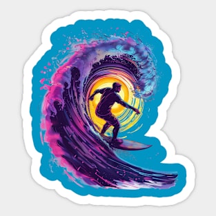 Ride the Neon Wave: Dynamic Surfer Illustration Sticker